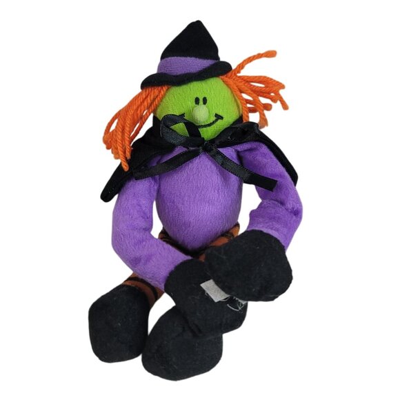 2/$15 Halloween Hanging Witch Doll Plush Purple 9.5" Hook Loop Yarn Hair Smiling - Picture 1 of 9